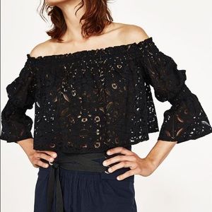 Zara Lace Boatneck Off Shoulder Top